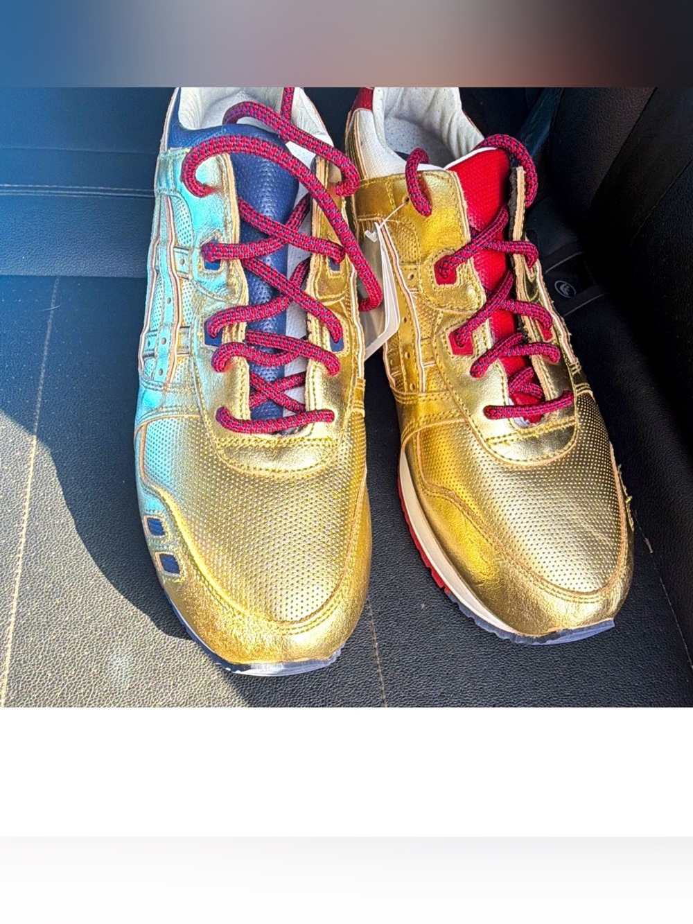 Asics Metallic Gold Athletic Sneakers with Red Laces